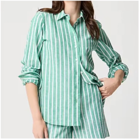 J. Crew Factory Tops - J Crew Striped linen-blend button-up shirt